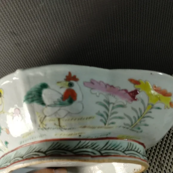 Antique Chinese Hand Painted Famille Rose Porcelain Footed Bowl